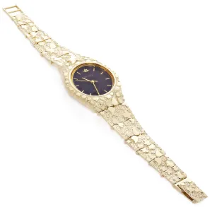 10k Yellow Gold Nugget Link Band Geneve Wrist Watch Adjustable 6-6.5" 41 grams