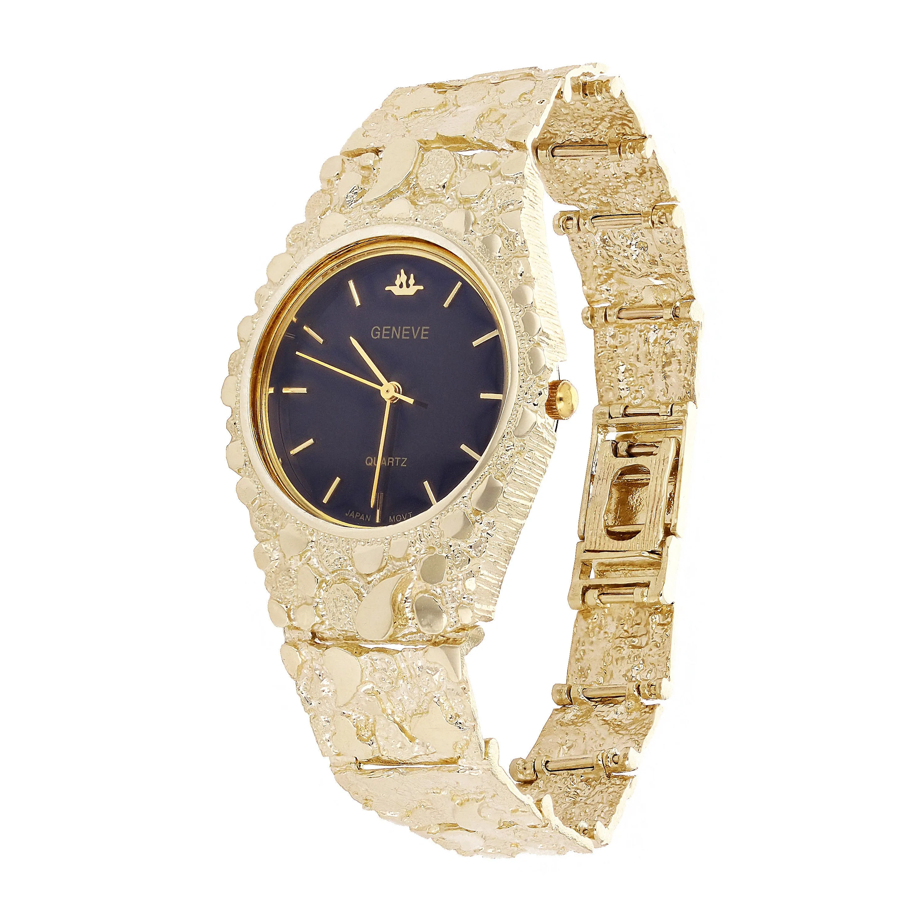 10k Yellow Gold Nugget Link Band Geneve Wrist Watch Adjustable 6-6.5" 41 grams