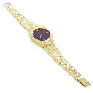 10k Yellow Gold Nugget Link Geneve Wrist Watch with Diamond 7.5-8" 50 grams