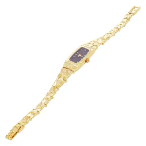 10k Yellow Gold Nugget Link Wrist Band with Geneve Diamond Watch 7-7.5" 21.5g