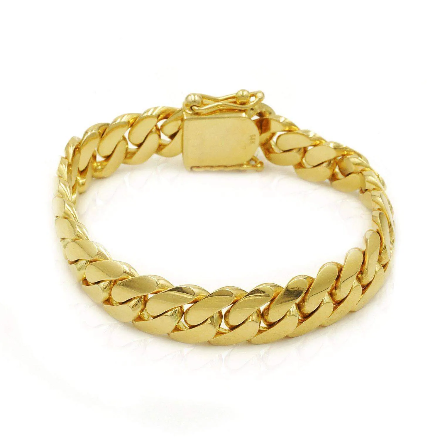 12mm Solid Cuban Link Bracelet in 10K Yellow Gold