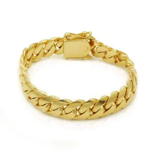 12mm Solid Cuban Link Bracelet in 10K Yellow Gold