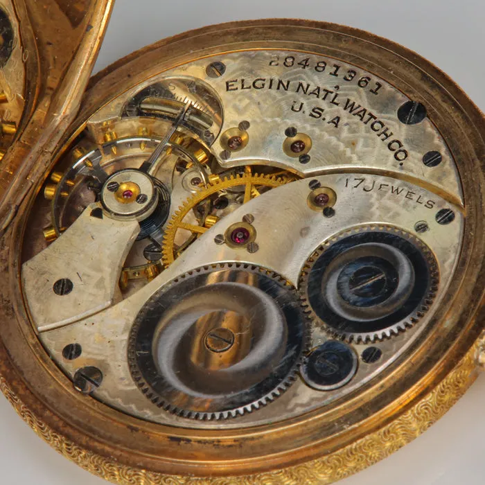 14K Yellow Gold 1925 Elgin Pocket Watch With Watch Fob Chain