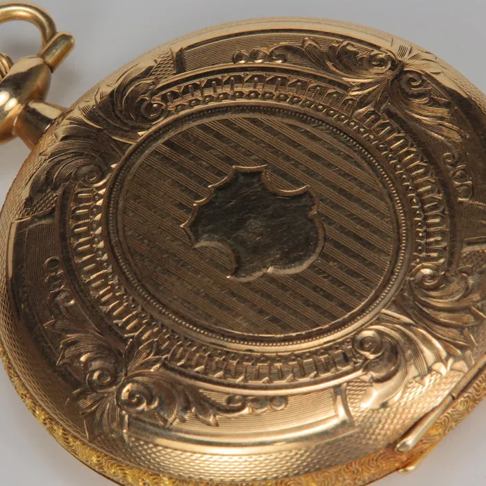 14K Yellow Gold 1925 Elgin Pocket Watch With Watch Fob Chain