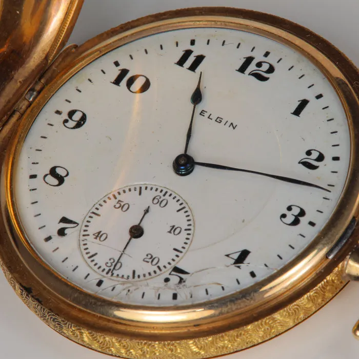 14K Yellow Gold 1925 Elgin Pocket Watch With Watch Fob Chain