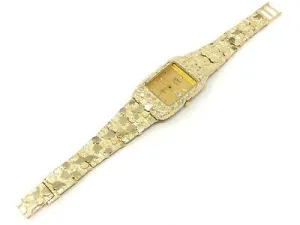 14k Yellow Gold Nugget Link Bracelet Geneve Wrist Watch 7.75" 61 grams
