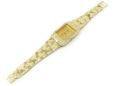 14k Yellow Gold Nugget Link Bracelet Geneve Wrist Watch 7.75" 61 grams