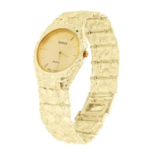 14k Yellow Gold Nugget Link Geneve Wrist Watch Straight Band Adj. 7.5-8" 75 gram