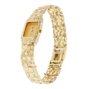 14k Yellow Gold Nugget Link Wrist Watch Bracelet Geneve Diamond Watch 7.5-8"