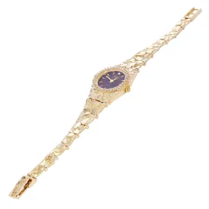 14k Yellow Gold Nugget Link Wrist Watch with Geneve Diamond Watch 6.5"-7" 29.8g
