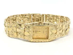 14k Yellow Gold Solid Nugget Bracelet Link Geneve Diamond Wrist Watch 7"-7.5" 45 grams