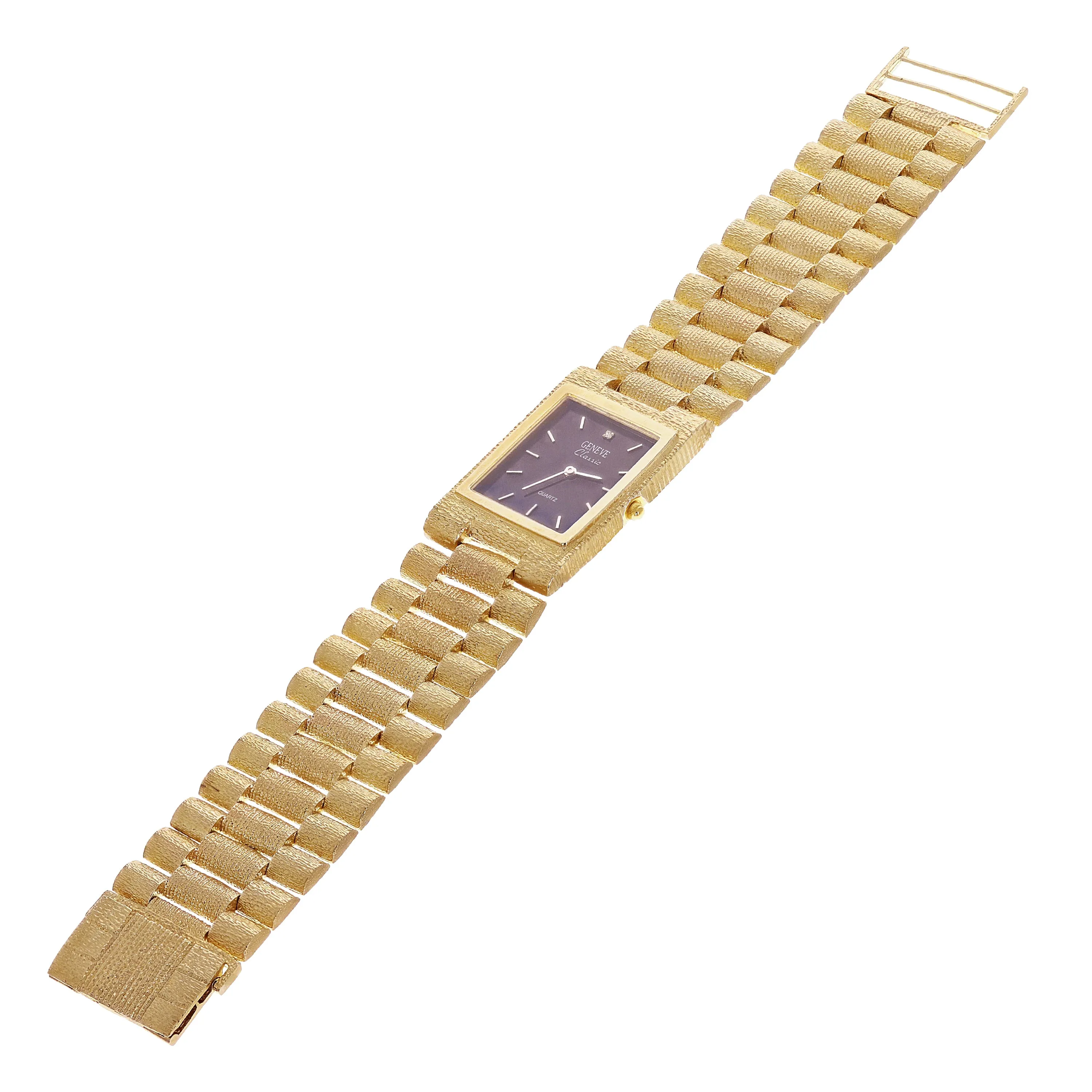 14k Yellow Gold Solid Watch Link Band Geneve w/ Diamond 8-8.5" 26.6mm 71.4 grams
