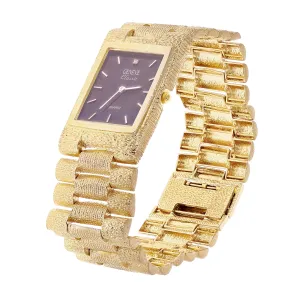 14k Yellow Gold Solid Watch Link Band Geneve w/ Diamond 8-8.5" 26.6mm 71.4 grams