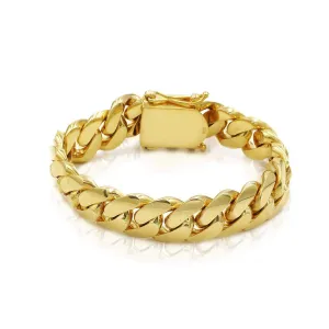 14mm Solid Cuban Link Bracelet in 14K Yellow Gold