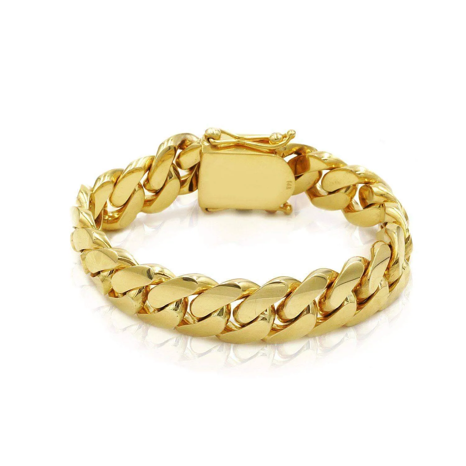 14mm Solid Cuban Link Bracelet in 18K Yellow Gold