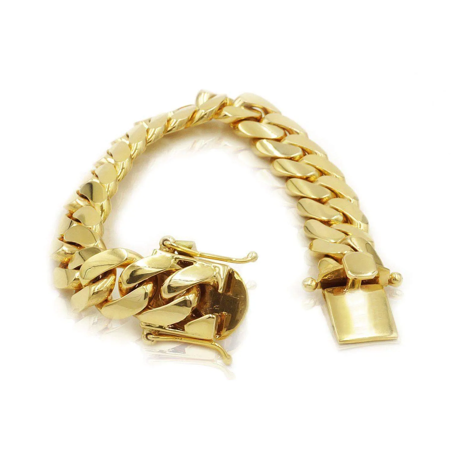 14mm Solid Cuban Link Bracelet in 18K Yellow Gold