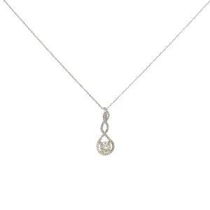 18k White Gold .50ct G SI1 Round Diamond Drop and along Halo .25ct G SI1  Round Diamond Solitaire Necklace
