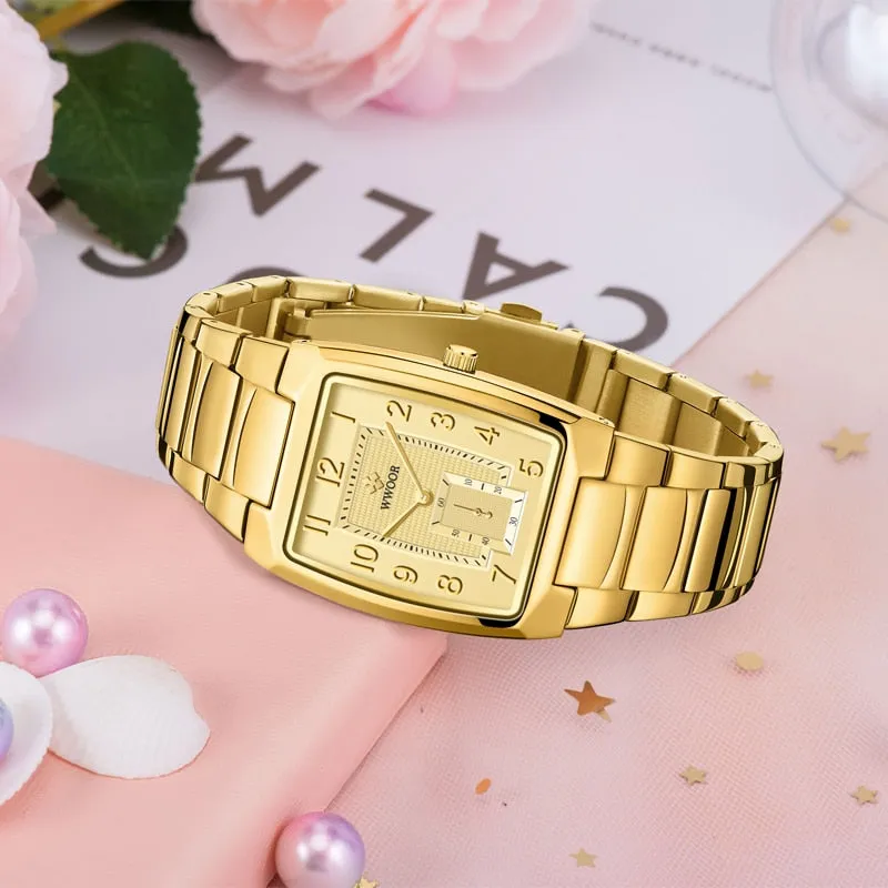 18K Yellow Gold Women Watch Women Bracelet Wrist Jewelry