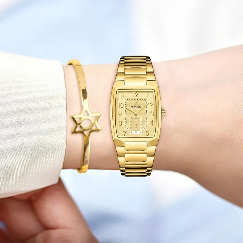 18K Yellow Gold Women Watch Women Bracelet Wrist Jewelry
