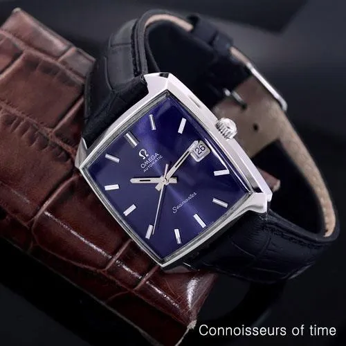 1970's Omega Seamaster Compressor Mens Vintage Watch with Blue Dial,565 Movement, Automatic - Stainless Steel