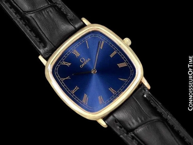1980's Omega De Ville Vintage Mens Midsize Ultra Thin Dress Watch - 18K Gold Plated & Stainless Steel