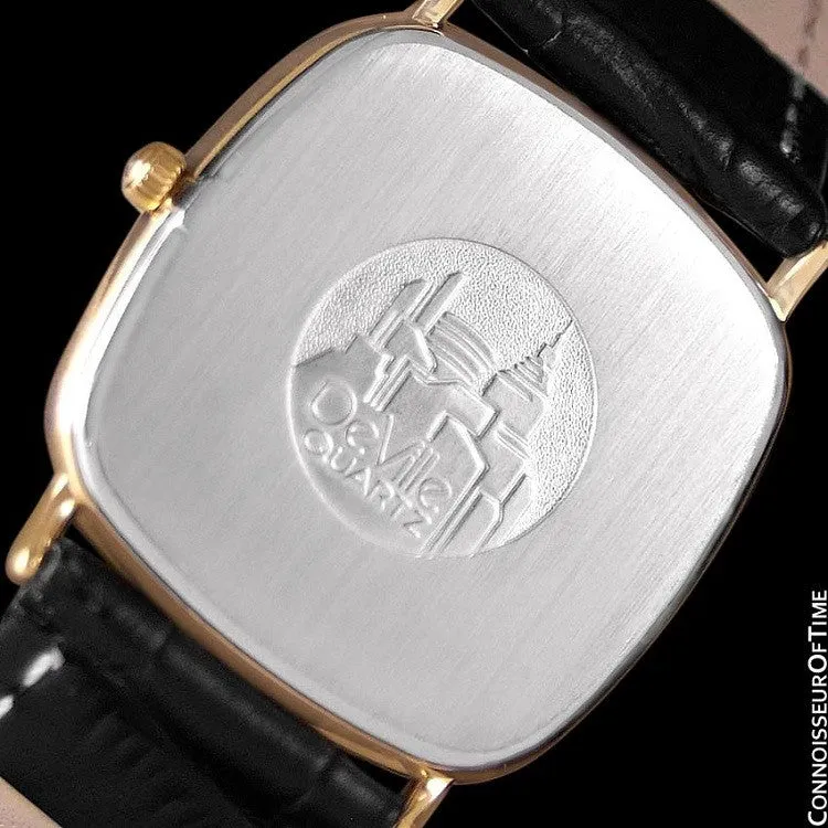 1980's Omega De Ville Vintage Mens Midsize Ultra Thin Dress Watch - 18K Gold Plated & Stainless Steel
