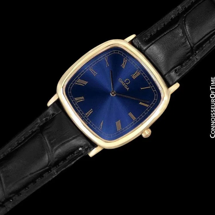 1980's Omega De Ville Vintage Mens Midsize Ultra Thin Dress Watch - 18K Gold Plated & Stainless Steel