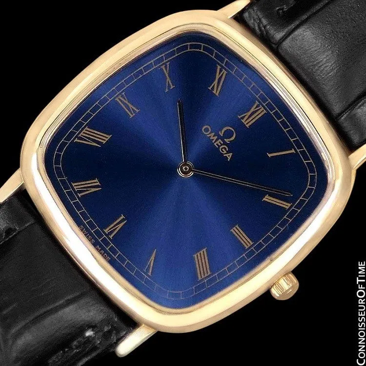 1980's Omega De Ville Vintage Mens Midsize Ultra Thin Dress Watch - 18K Gold Plated & Stainless Steel