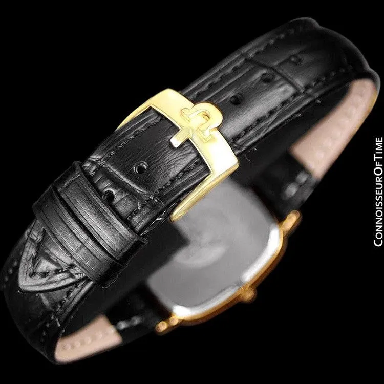 1980's Omega De Ville Vintage Mens Midsize Ultra Thin Dress Watch - 18K Gold Plated & Stainless Steel