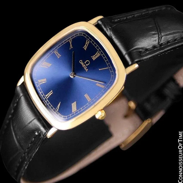 1980's Omega De Ville Vintage Mens Midsize Ultra Thin Dress Watch - 18K Gold Plated & Stainless Steel