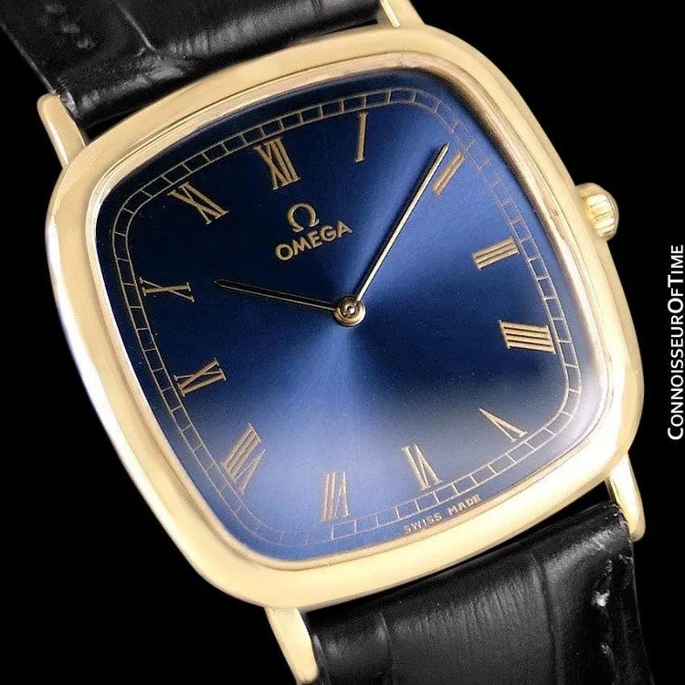 1980's Omega De Ville Vintage Mens Midsize Ultra Thin Dress Watch - 18K Gold Plated & Stainless Steel