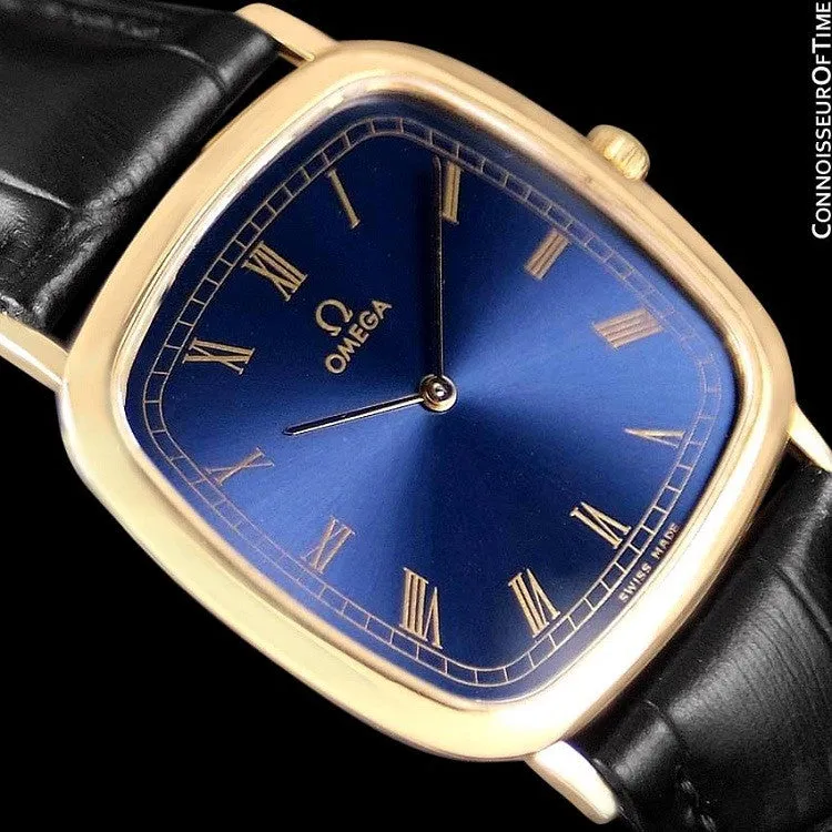 1980's Omega De Ville Vintage Mens Midsize Ultra Thin Dress Watch - 18K Gold Plated & Stainless Steel