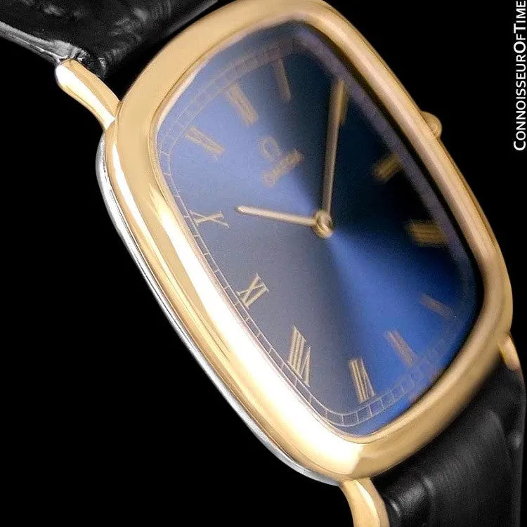 1980's Omega De Ville Vintage Mens Midsize Ultra Thin Dress Watch - 18K Gold Plated & Stainless Steel