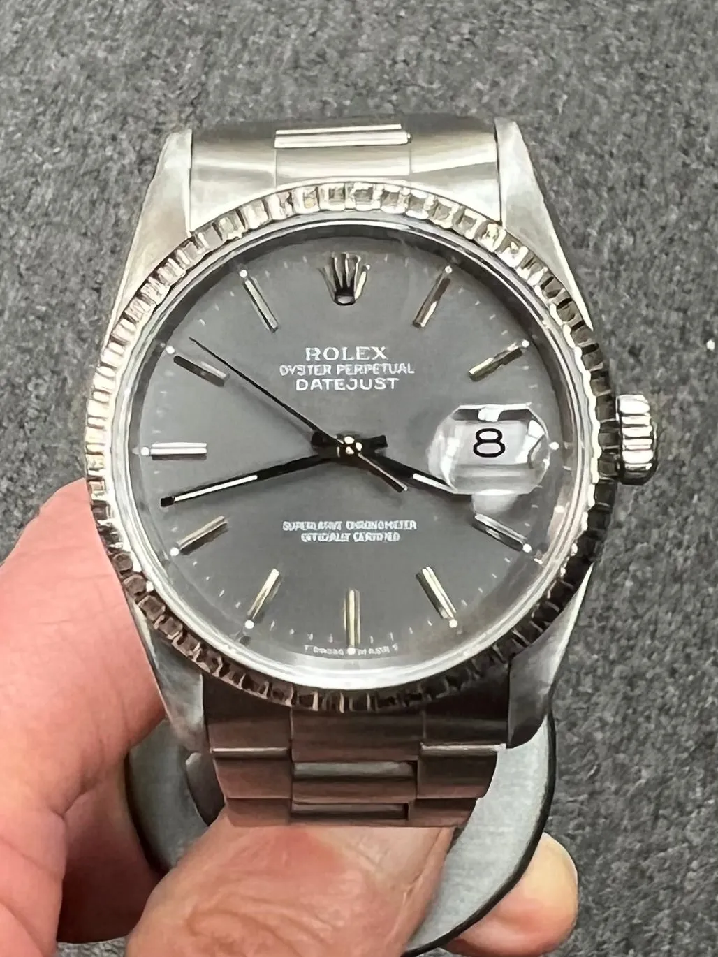 1989 Rolex Datejust Oyster Perpetual Gray Dial Stainless Steel Watch