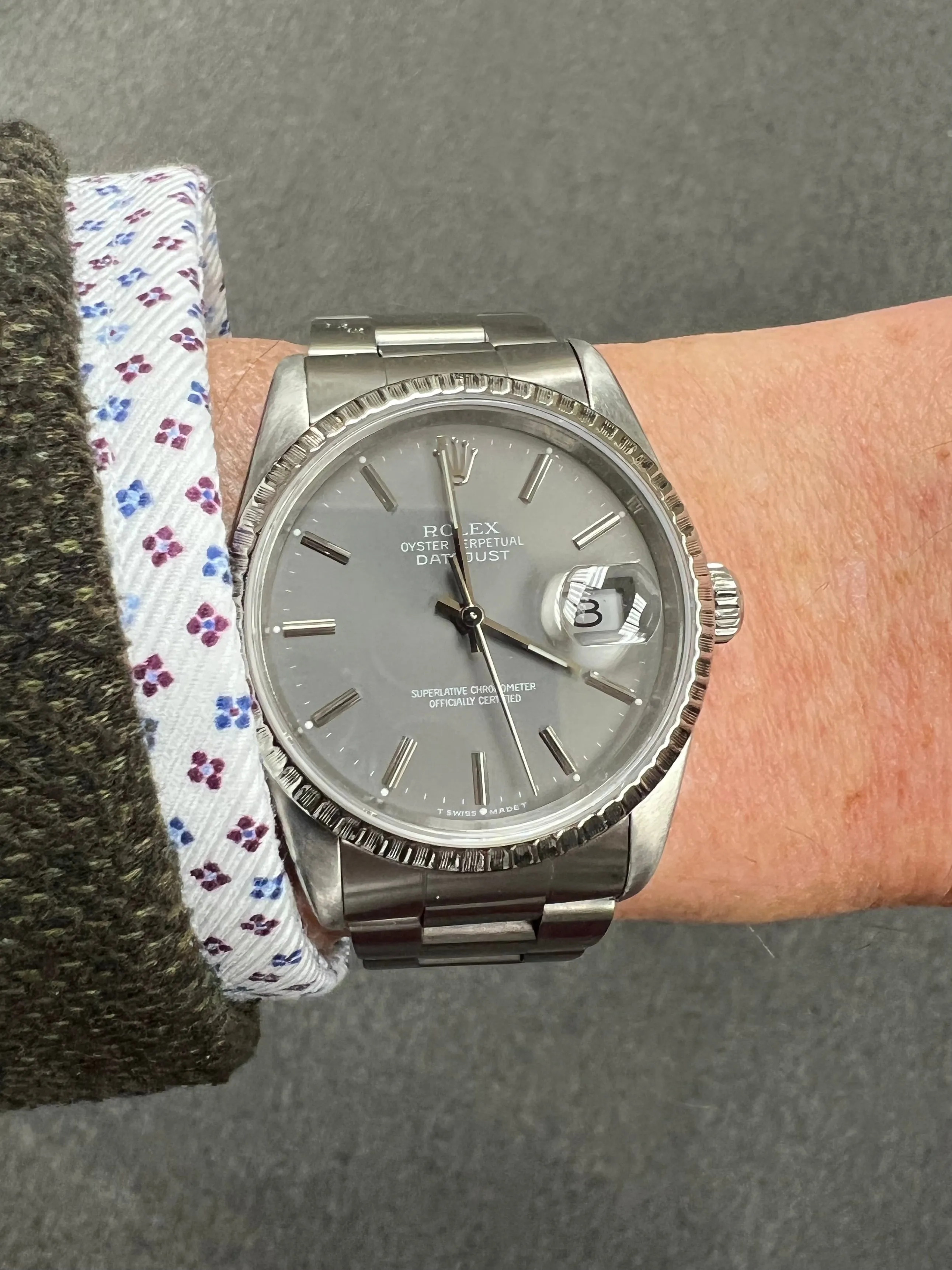 1989 Rolex Datejust Oyster Perpetual Gray Dial Stainless Steel Watch