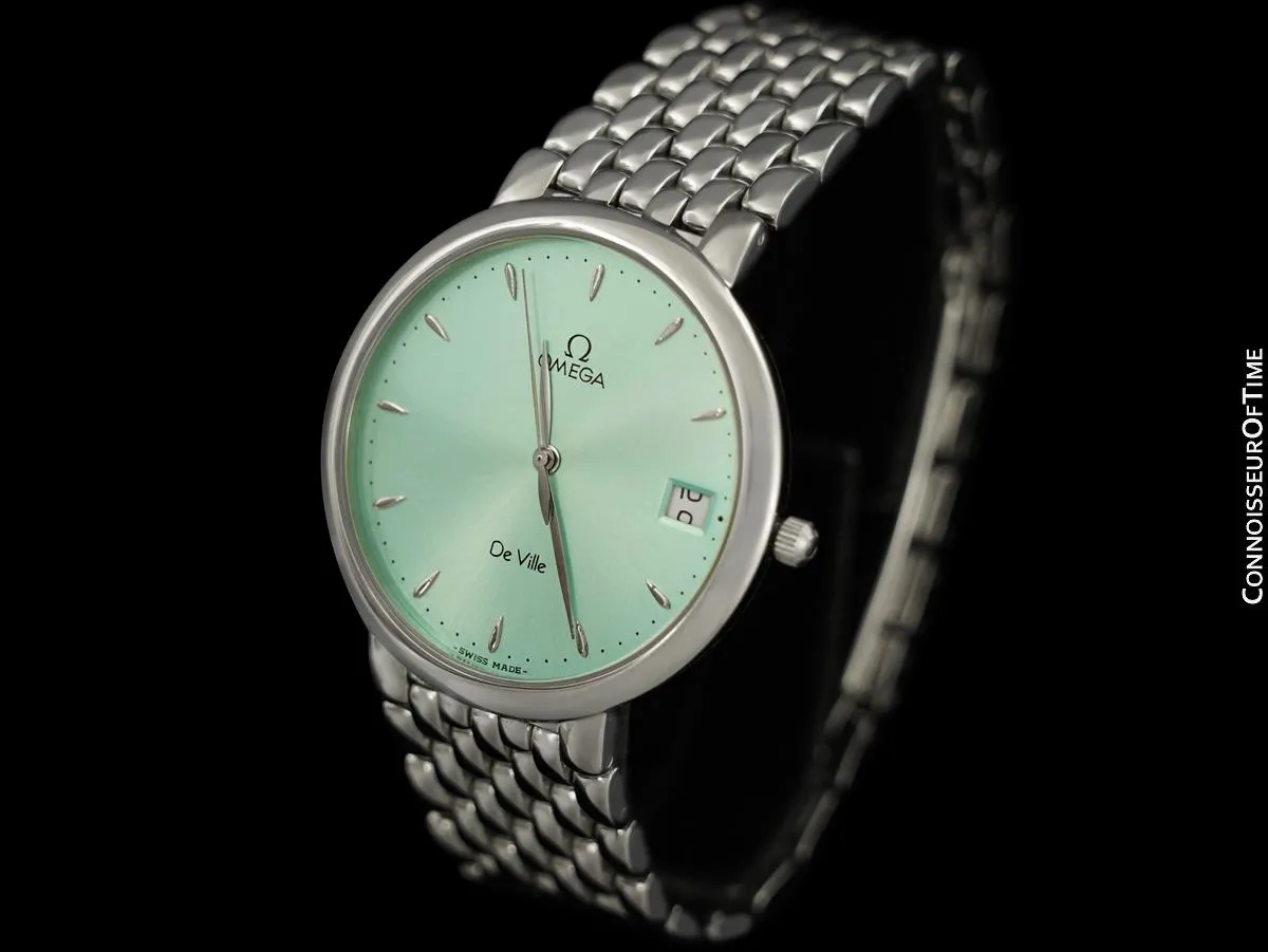 1998 Omega De Ville Mens Dress Watch with Tiffany Blue Dial & Date - Stainless Steel