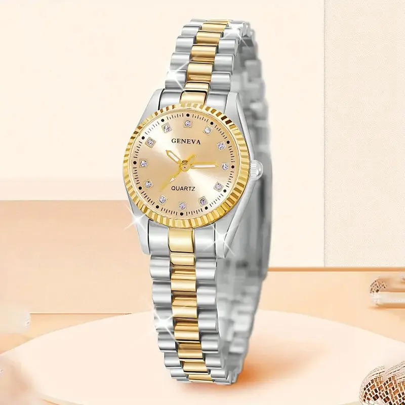 1pc Fashionable Ladies Quartz Wrist Watch, Round Alloy Case