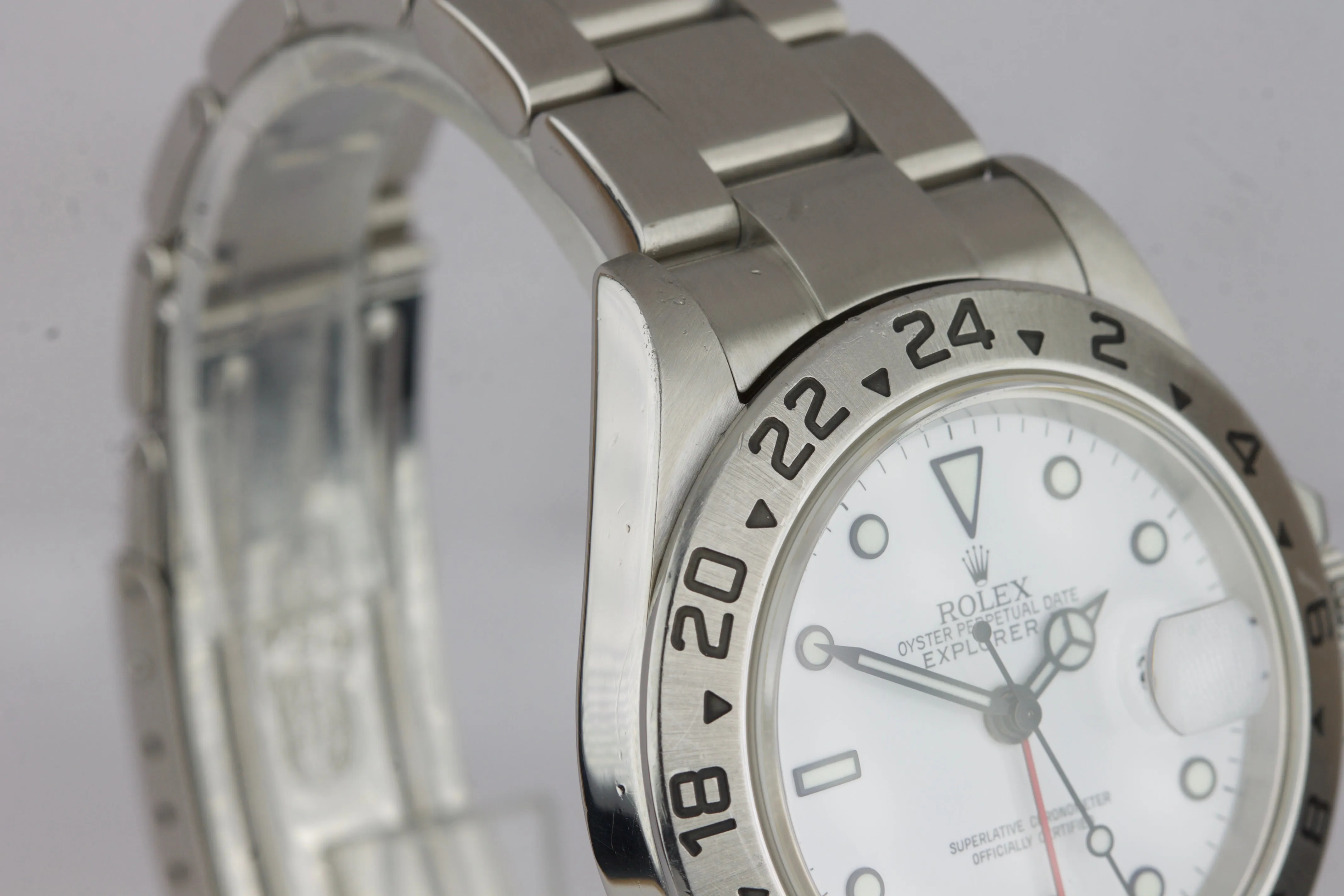 2007 UNPOLISHED Rolex Explorer II Stainless Polar White Date GMT 40mm 16570