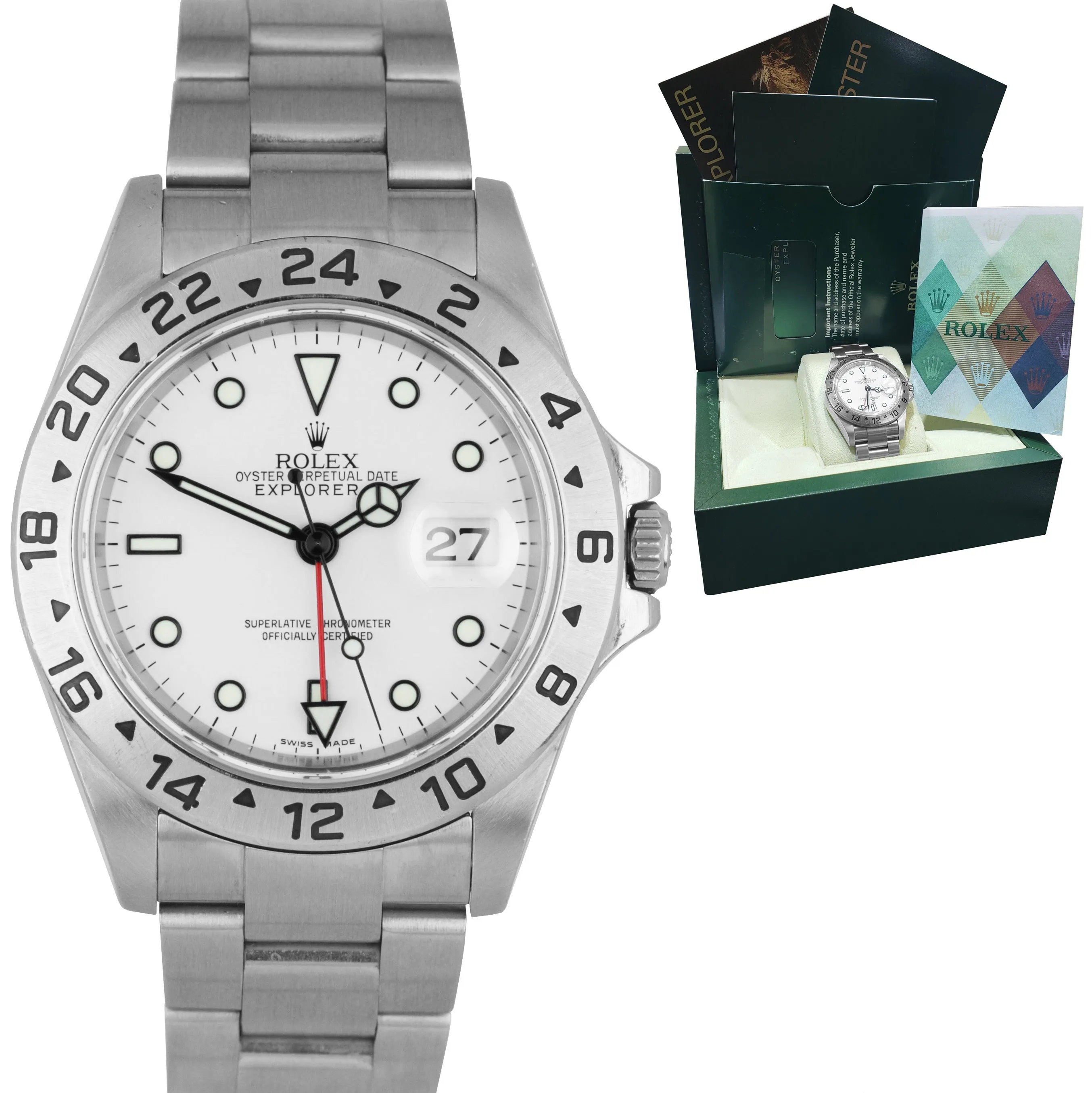 2007 UNPOLISHED Rolex Explorer II Stainless Polar White Date GMT 40mm 16570