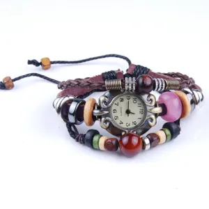 2013-2014 new arrive Retro Quartz Fashion Weave Wrap Around Leather Bracelet Bangle Girls Watch,sold 10pcs per pkg