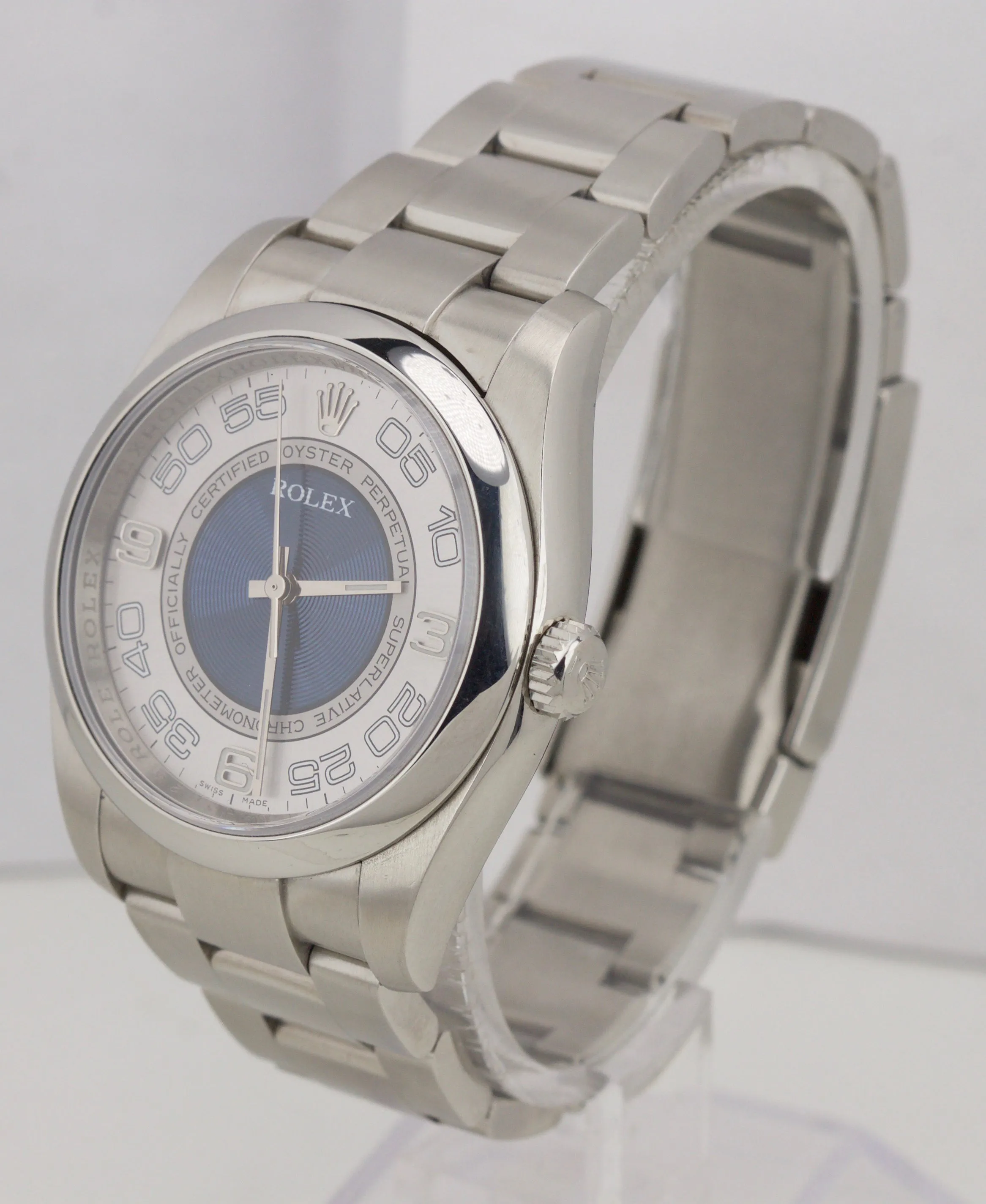 2014 Rolex Oyster Perpetual 116000 36mm Blue Silver Concentric Stainless Watch