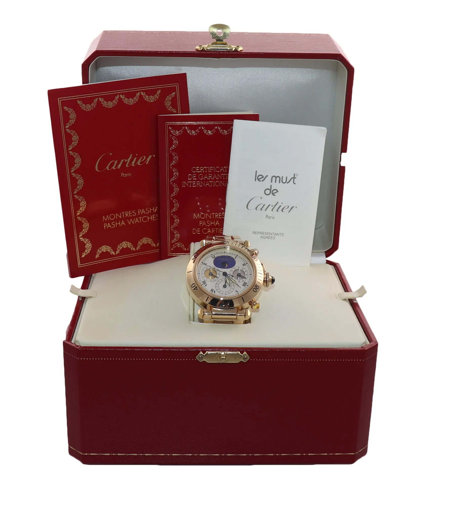2022 Service Cartier Pasha 39mm Yellow Gold Three Time Automatic 0925 Watch