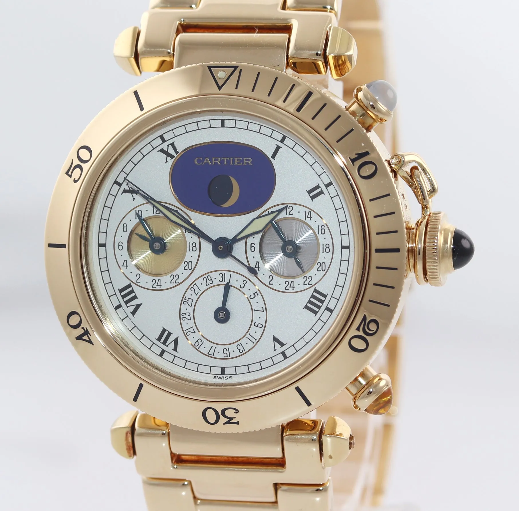 2022 Service Cartier Pasha 39mm Yellow Gold Three Time Automatic 0925 Watch