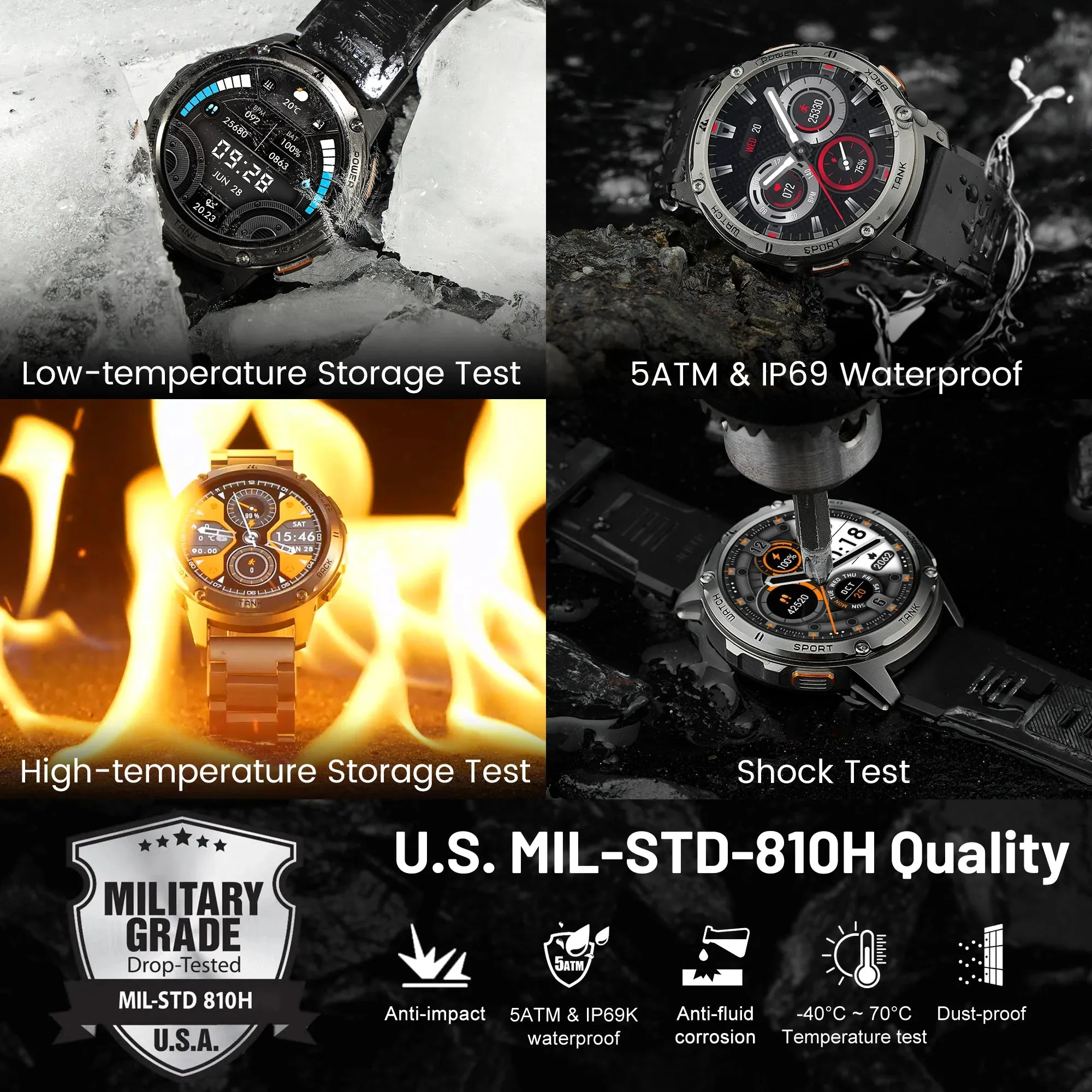 2024 KOSPET TANK T3 Smart Watch For Men 500mAh 60Days Battery IP69K 5ATM Waterproof AMOLED Bluetooth Call Military Men's Watches