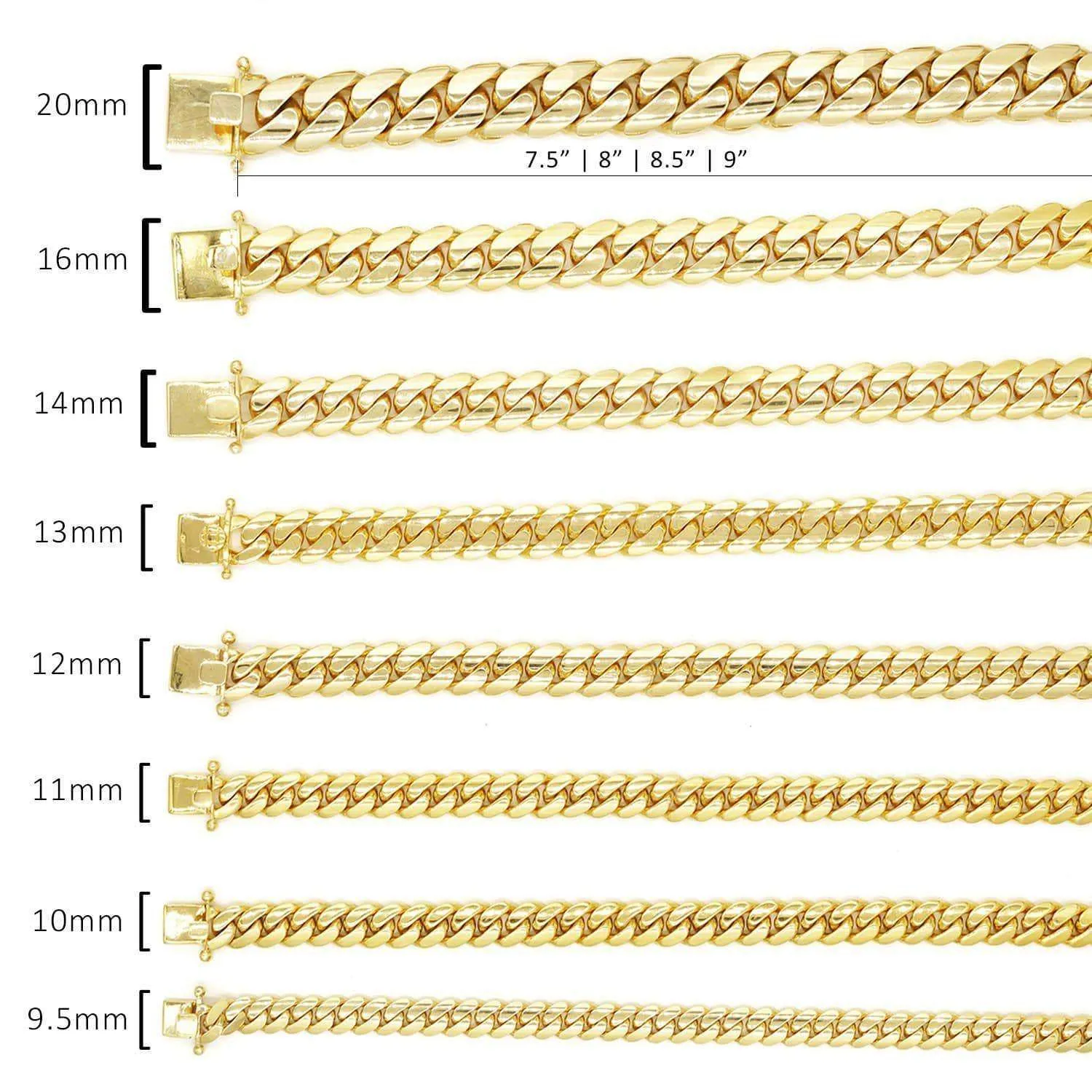 20mm Solid Cuban Link Bracelet in 14K Yellow Gold