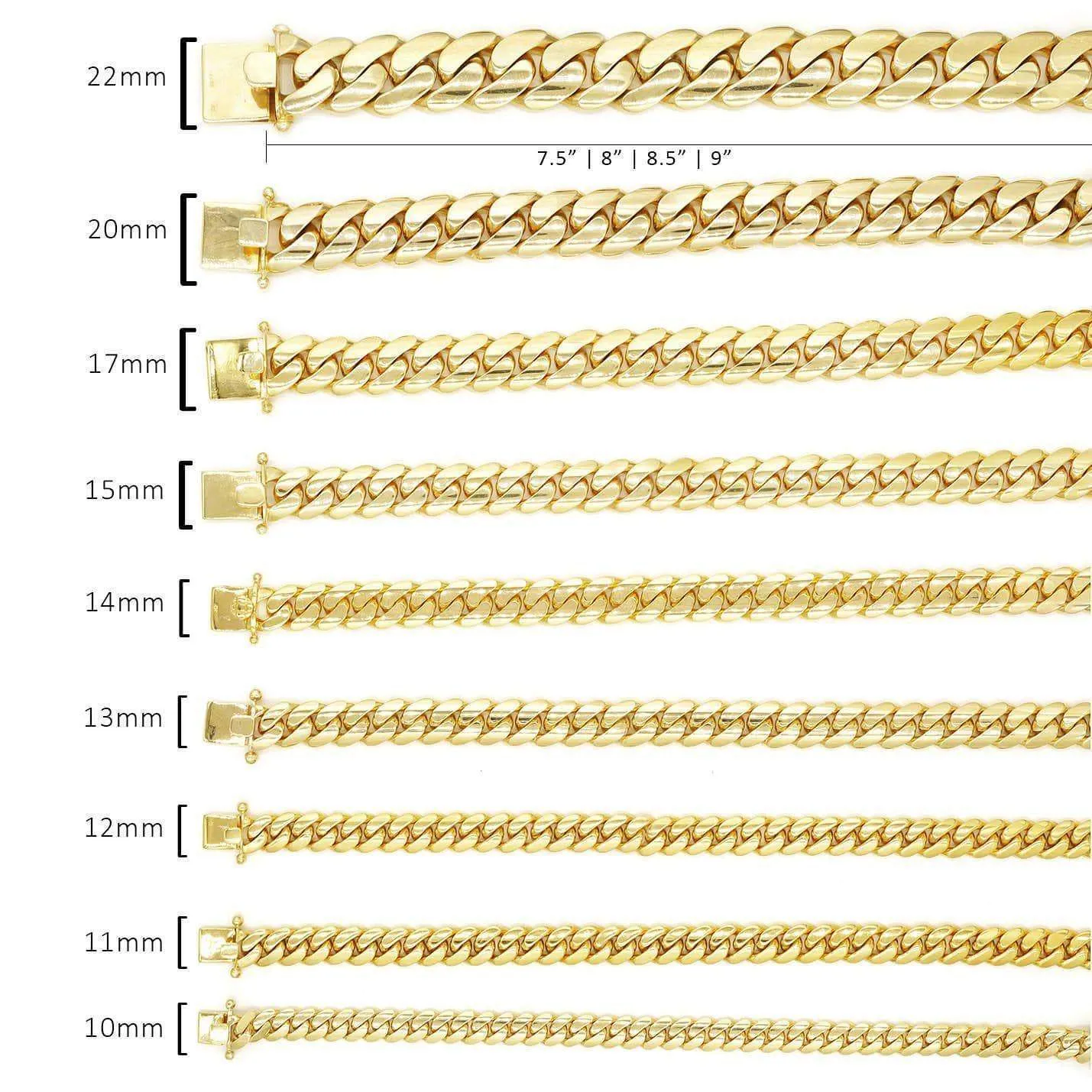 22mm Solid Cuban Link Bracelet in 14K Yellow Gold