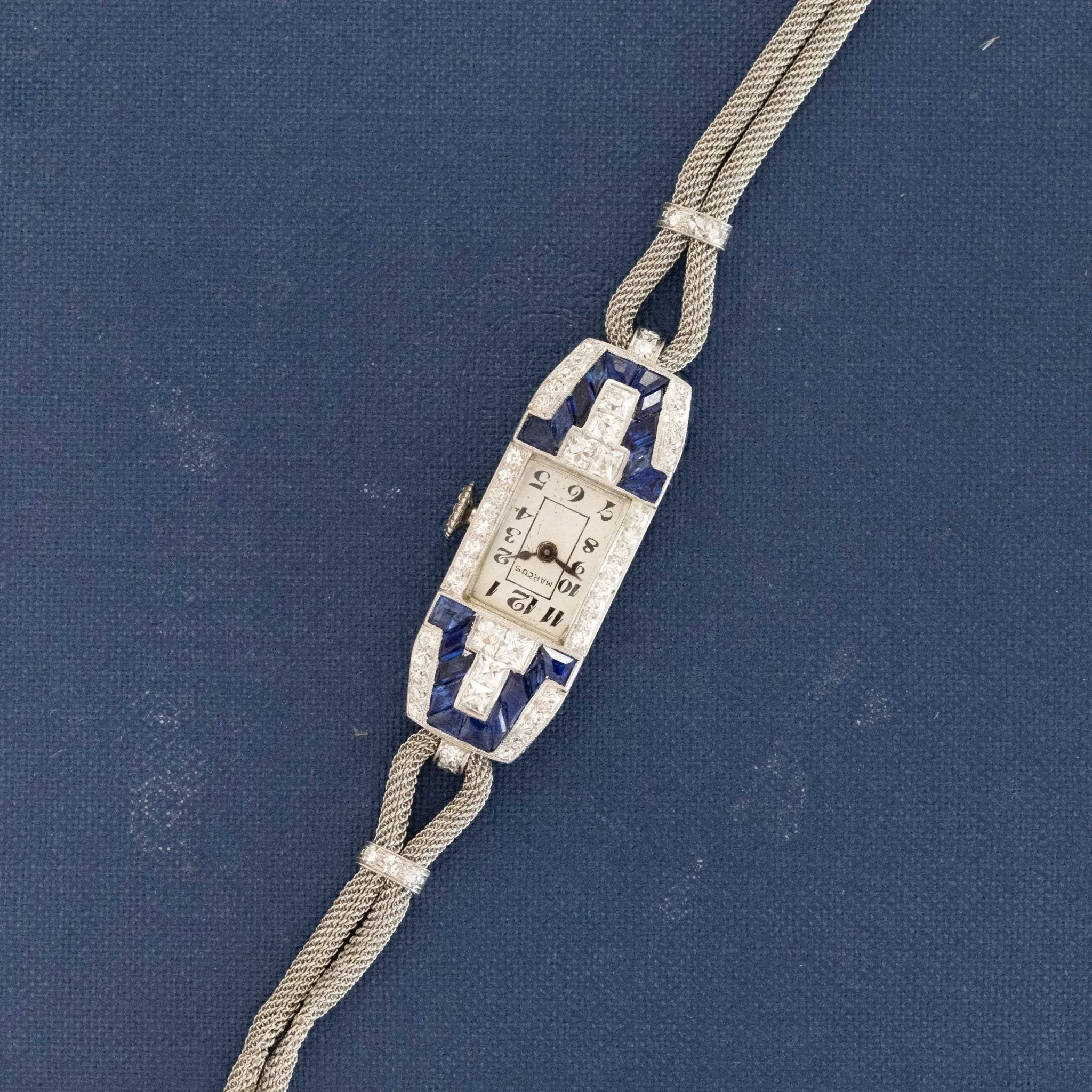 2.50ctw Art Deco French Cut Diamond & Sapphire Dress Watch