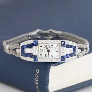 2.50ctw Art Deco French Cut Diamond & Sapphire Dress Watch