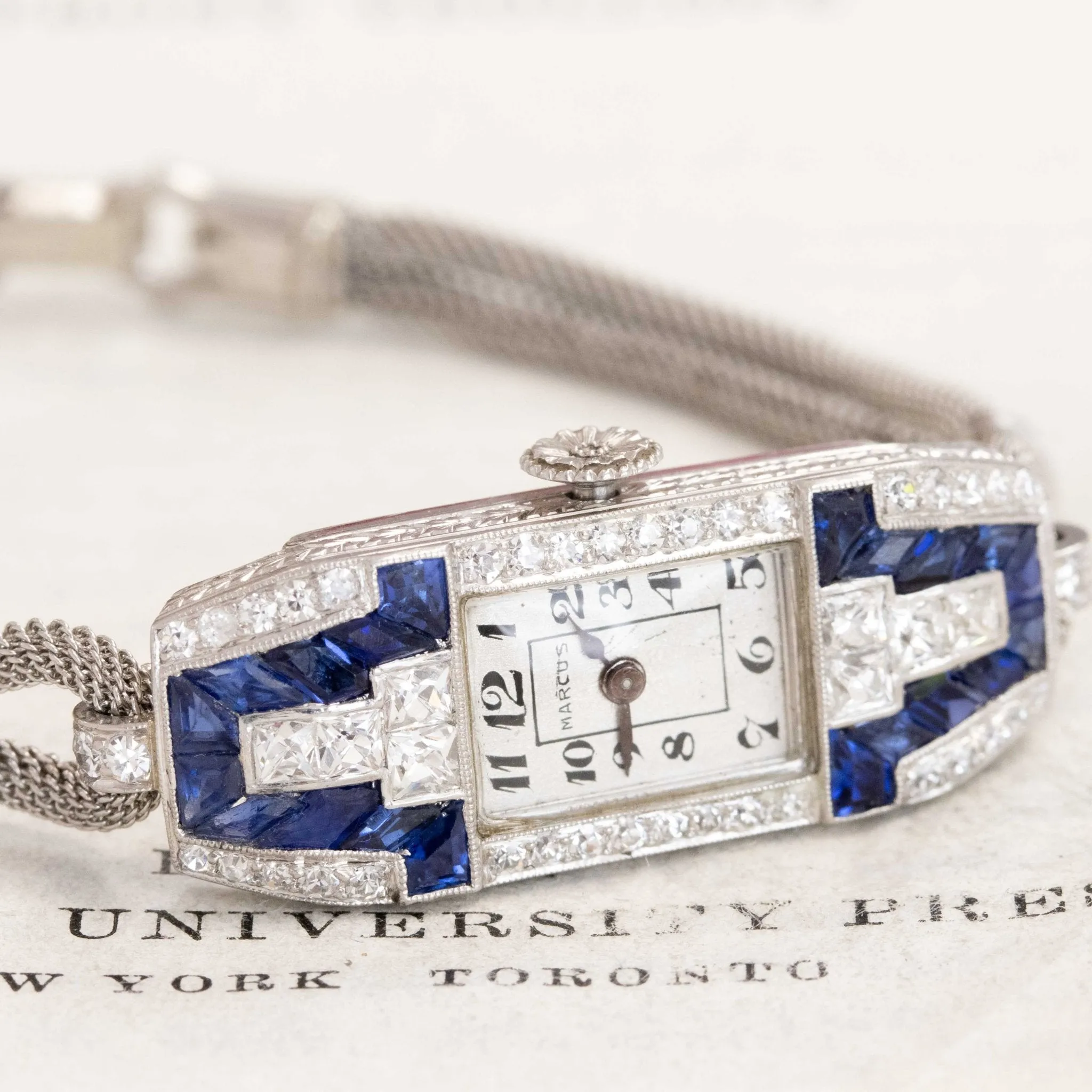 2.50ctw Art Deco French Cut Diamond & Sapphire Dress Watch