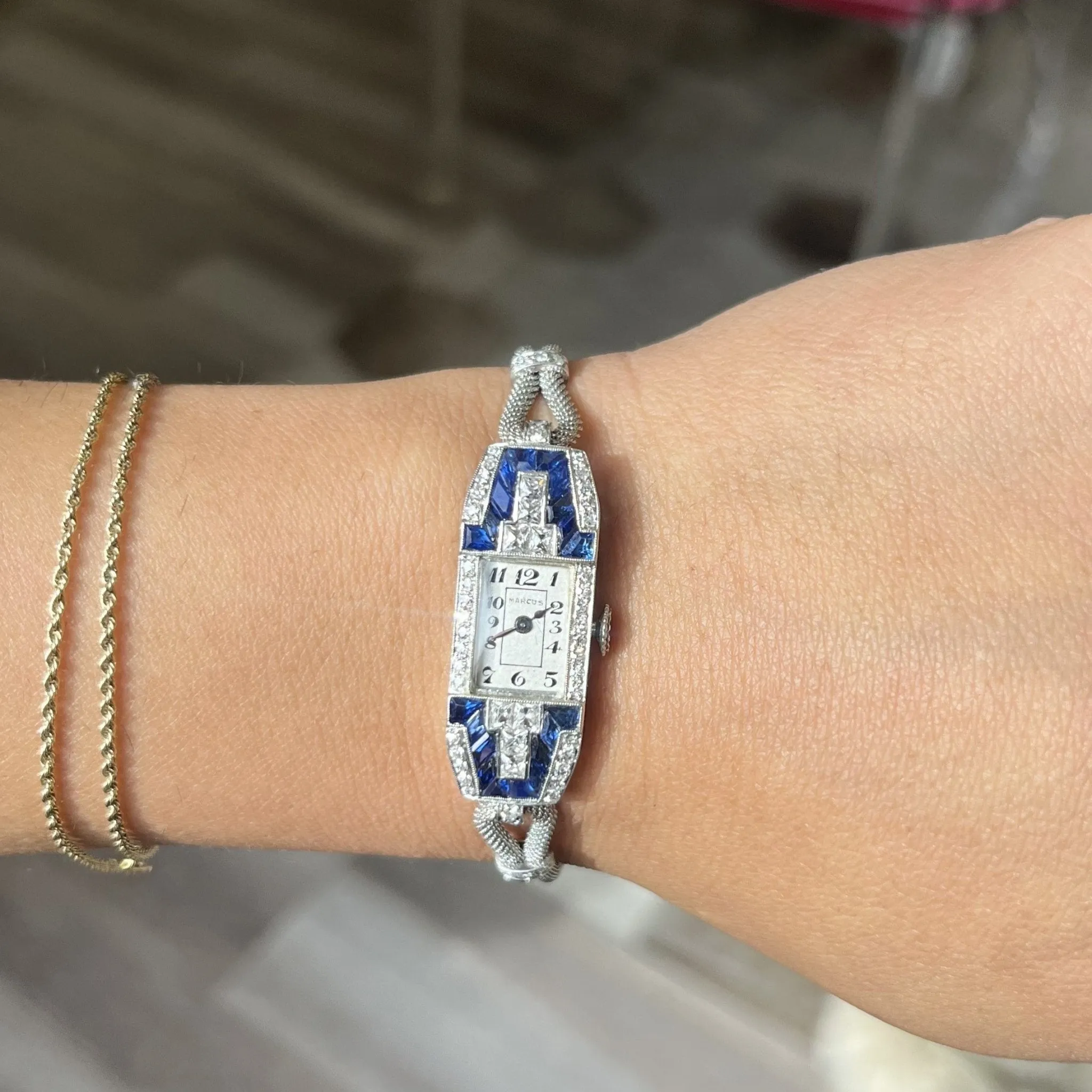 2.50ctw Art Deco French Cut Diamond & Sapphire Dress Watch